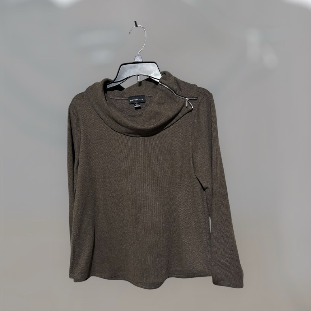 Fortune Ivy Women's Brown Sweater Cowl Neck Taupe